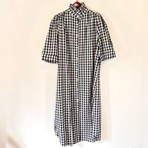 New SHEIN Seersucker feel Gingham Button-Front Midi Dress in Black 2XL